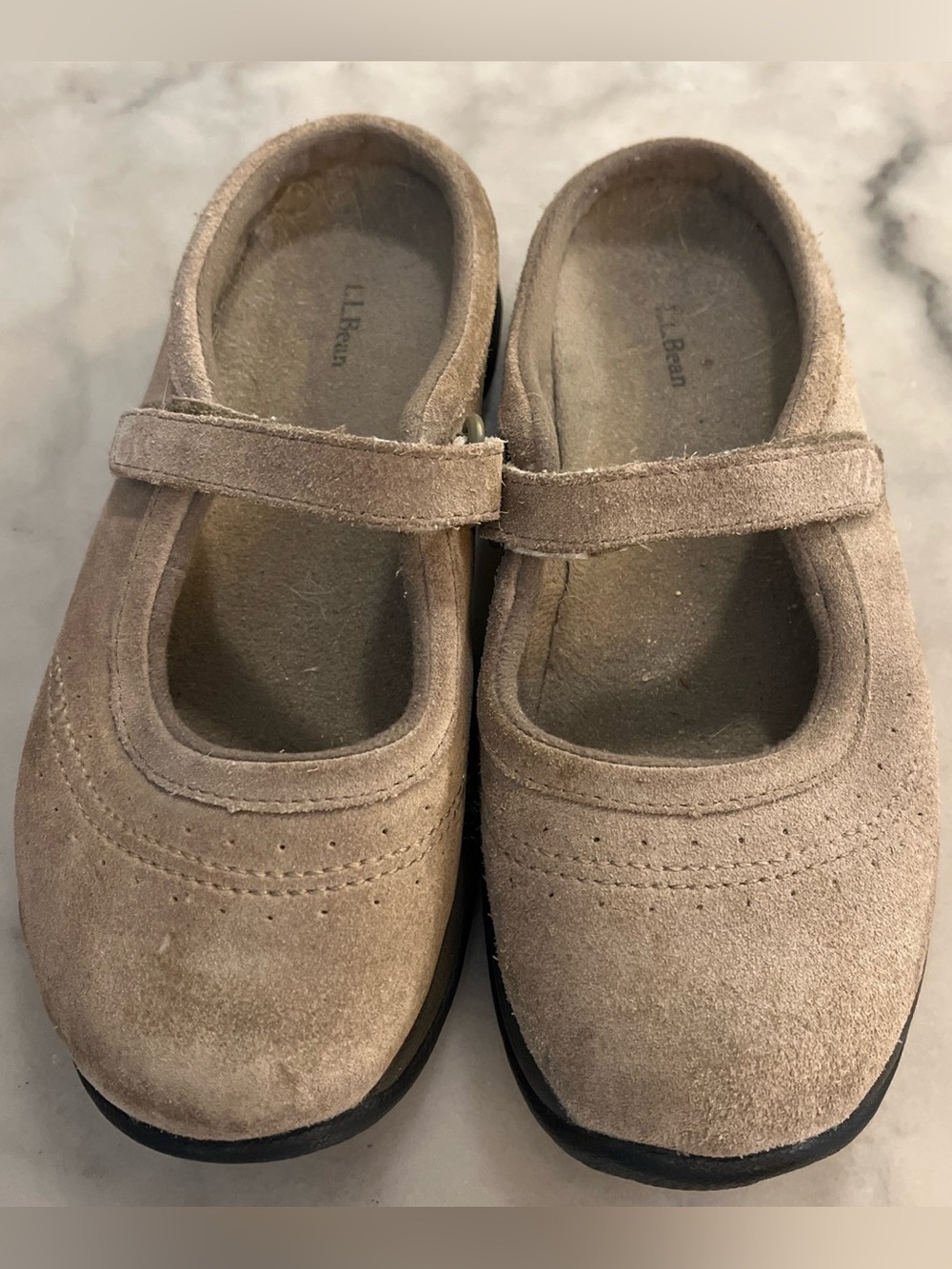 L.L. Bean Taupe Suede Mary Jane Mules